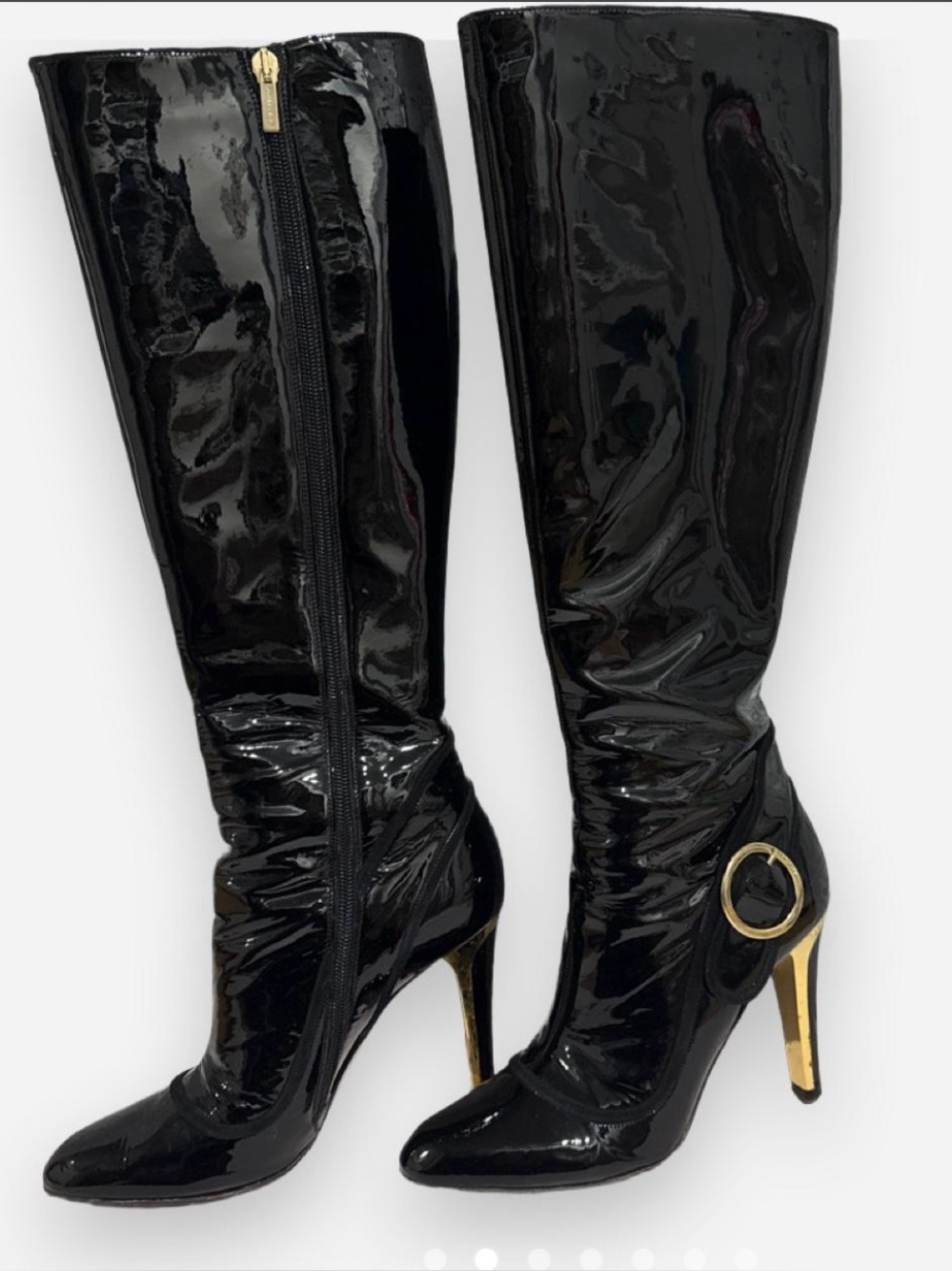 Jimmy Choo Sheila Black Patent Leather Knee-High Boots – Size 38 (US Size 8)